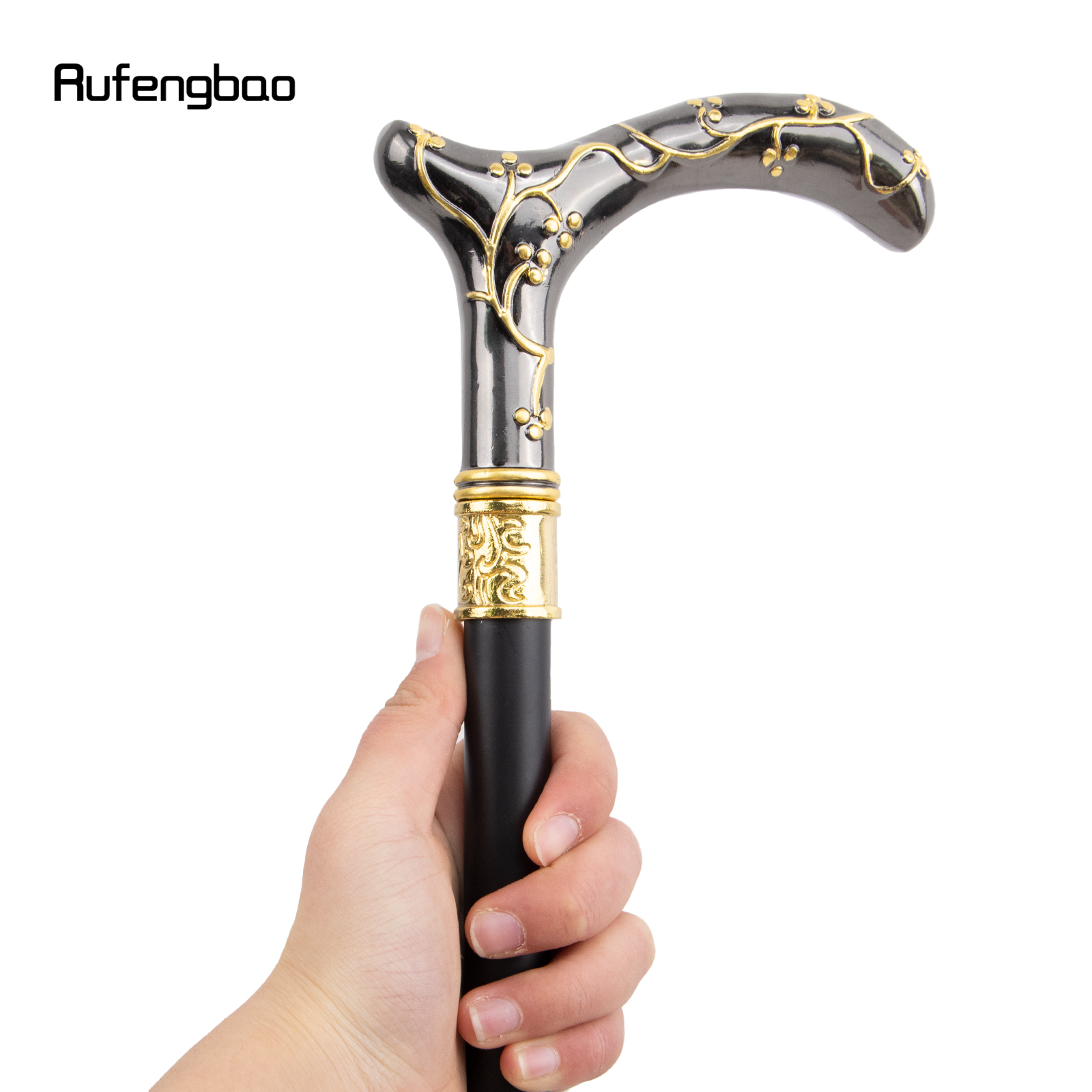 ไม้ดอกเหมยเดินแฟชั่นสีดำสีทองไม้เท้าตกแต่งสไตล์วินเทจ crosier 93ซม.