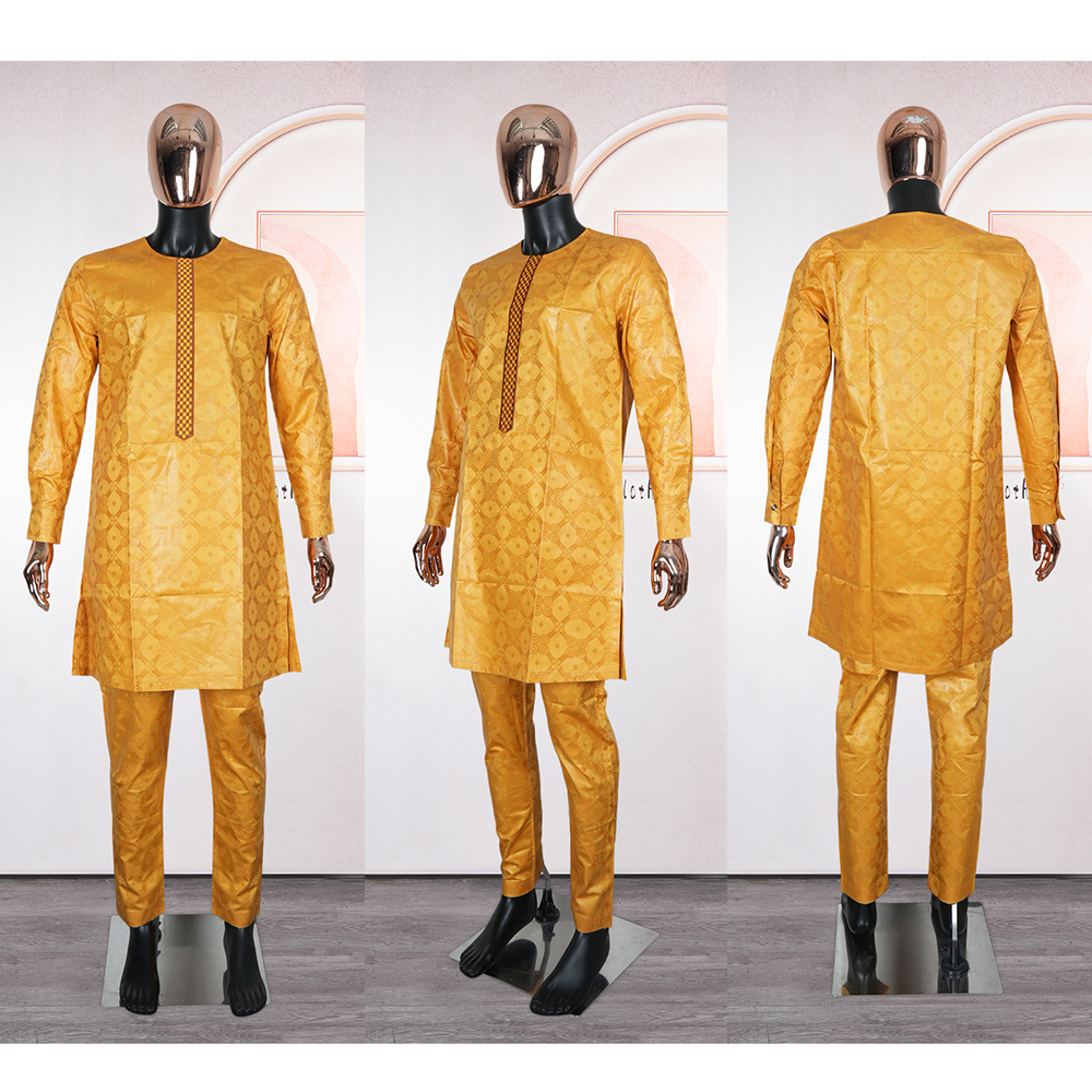 남자를위한 새로운 아프리카 옷 Dashiki 전통 복장 가운 자수 탑 바지 정장 Bazin 이슬람 웨딩 파티 의류