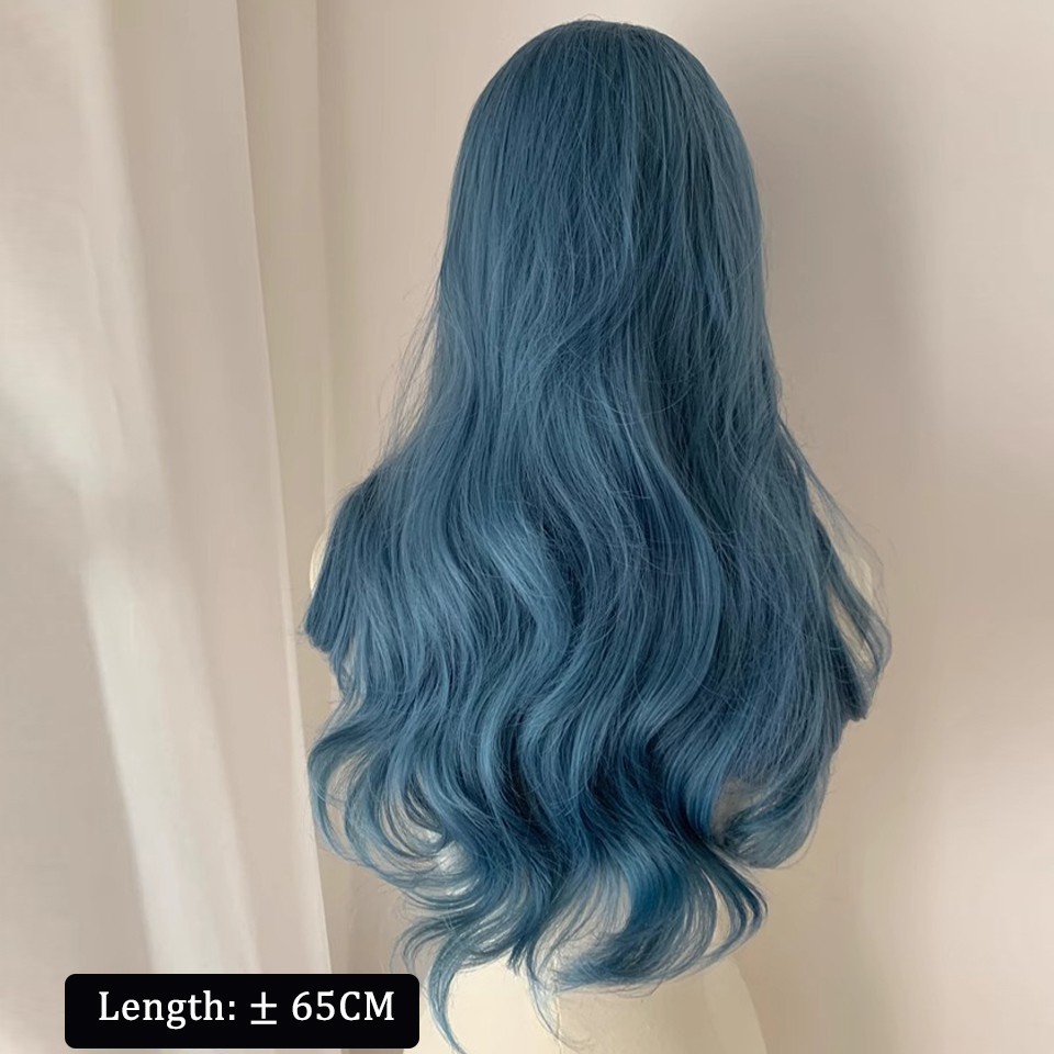 22 インチ海ブルー色合成かつら中間部ロングナチュラルウェーブのかかった女性のためのコスプレドラッグクイーンパーティー耐熱