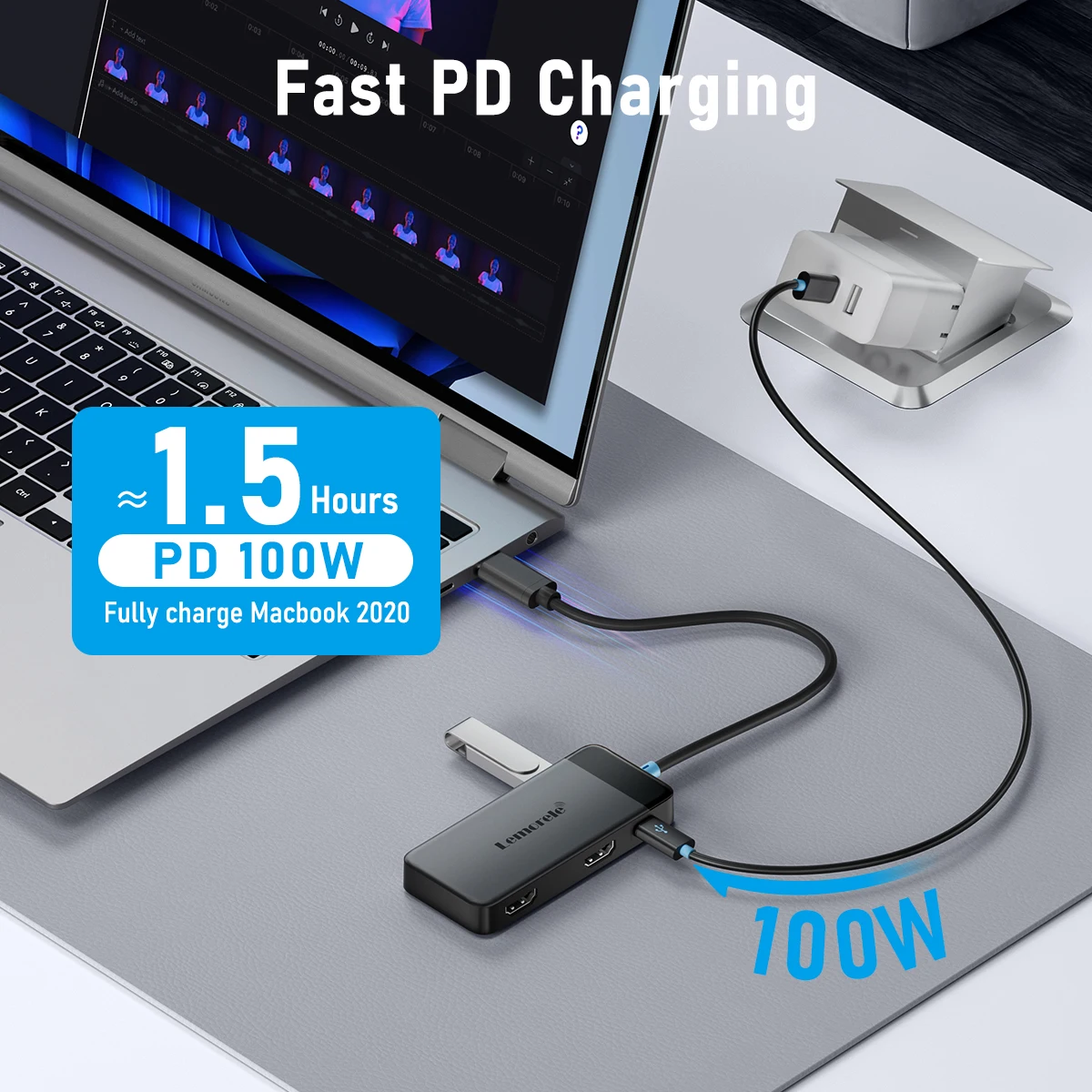 Lemorele TC122 USB C HUB Dual HDMI 4K Док-станция USB 3.0 PD 100 Вт Тип C Порт для Macbook iPad M2 M1 Steam Deck