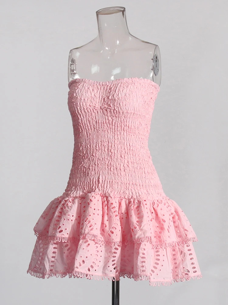 TWOTWINSTYLE Patchwork Falten Casual Kleider Für Frauen Liebsten Ärmellose Hohe Taille Aushöhlen Elegante Abnehmen Kleid Weibliche