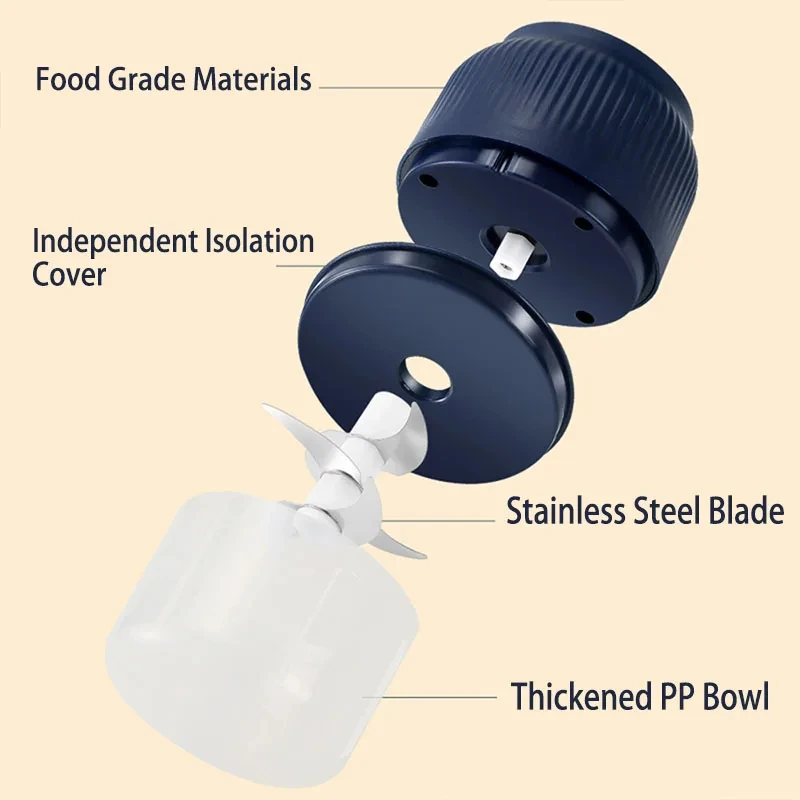 250 ml Mini Wireless USB wiederaufladbarer elektrischer Gemüsehacker Knoblauchbrecher Lebensmittelzerkleinerer für Küchenhelfer für Knoblauch
