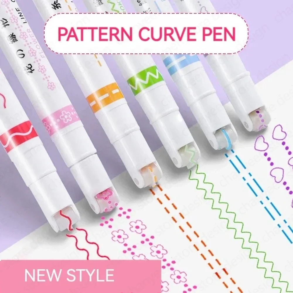 6 Teile/satz Kawaii Blume Linie Form Highlighter Stift Roller Spitze Kurve Liner Marker Schreibwaren Zurück Zu Schule Büro Liefert Geschenke