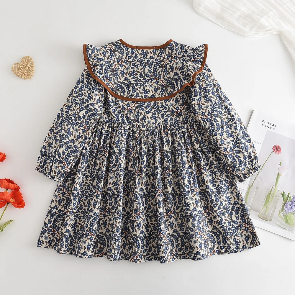 Bär Führer Herbst Frühling Neue Mädchen Kleid Mode Niedlichen Puppe Hals Blumen Druck Kleid kinder Mädchen Langarm Prinzessin kleid