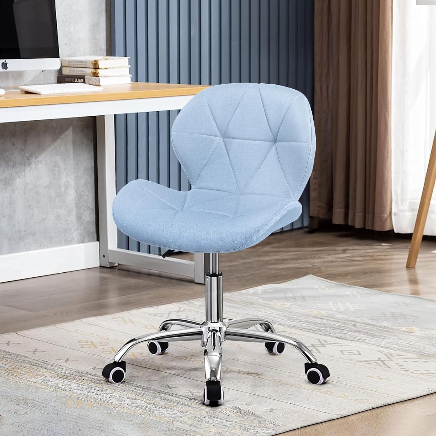 Modern Fabric Swivel Office Chair, Height Adjustable Padded Armless Desk Chair with Wheels for Home Office