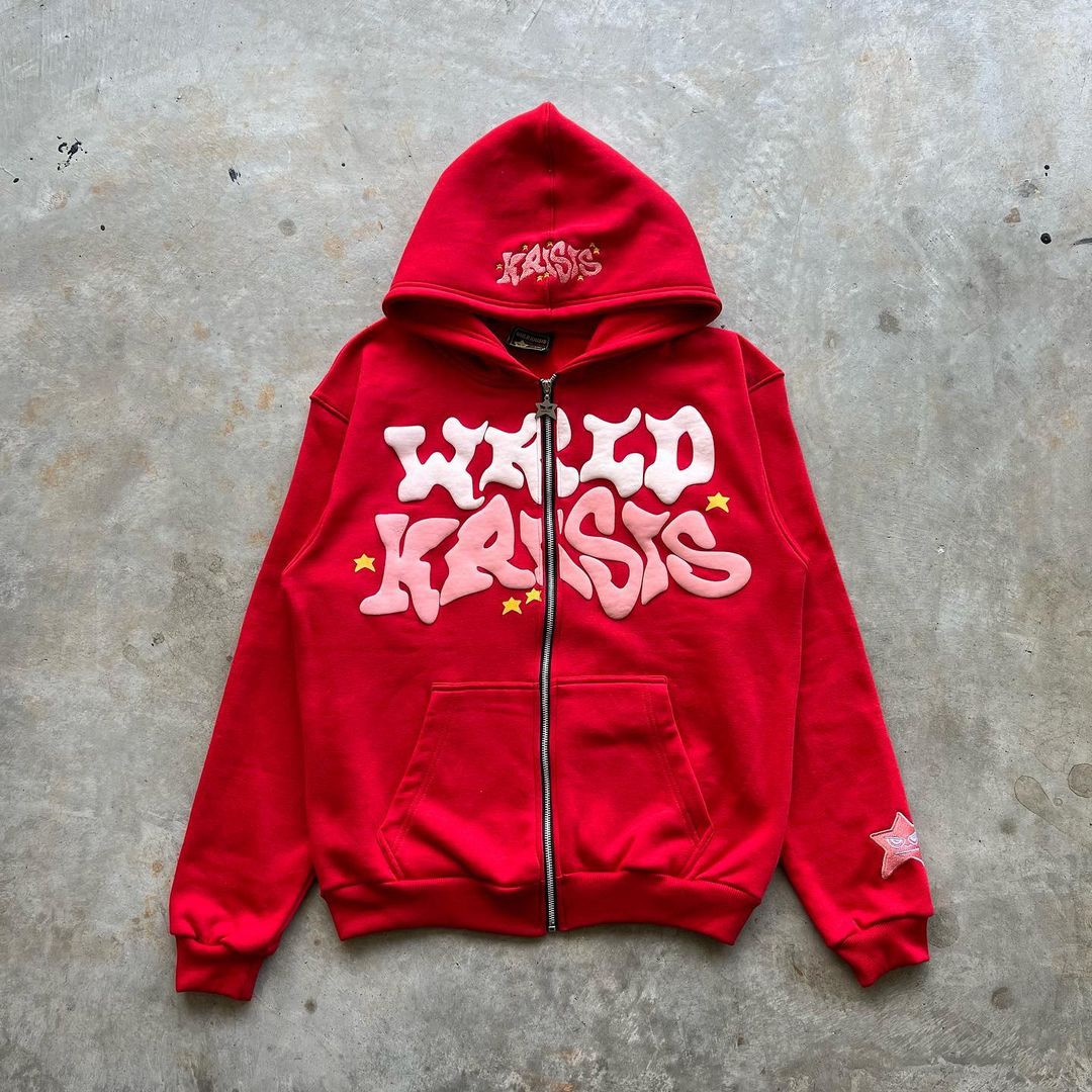 Harajuku ตัวอักษรสีชมพูโฟม hoodie 2024 ยุโรปและอเมริกาคลาสสิกหลวมสบายๆผู้ชายและผู้หญิง y2k เสื้อผ้า zip up hoodie