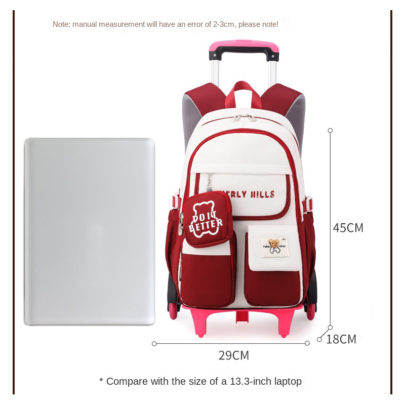 Children School Backpack with Wheels Students School Bags for Girls Trolley Bag Cute Schoolbag Rolling Wheeled Backpack Book Bag