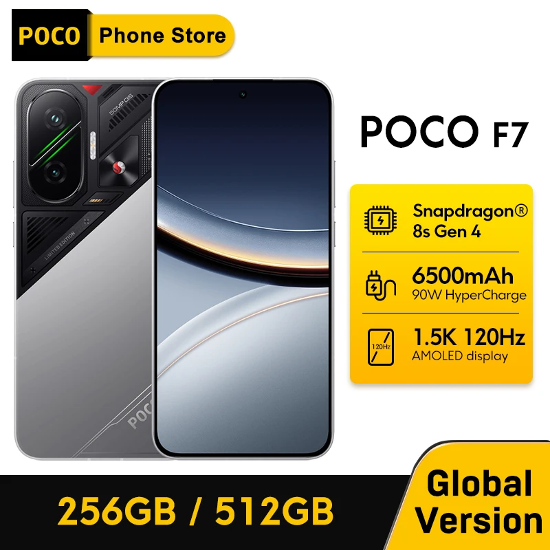 Смартфон POCO F7 5G Global Version Snapdragon ®   8s Gen 4 Аккумулятор 6,83 дюйма, 6500 мАч, 1,5 тыс. AMOLED, 50 МП, камера OIS NFC, 90 Вт, гибризарядка