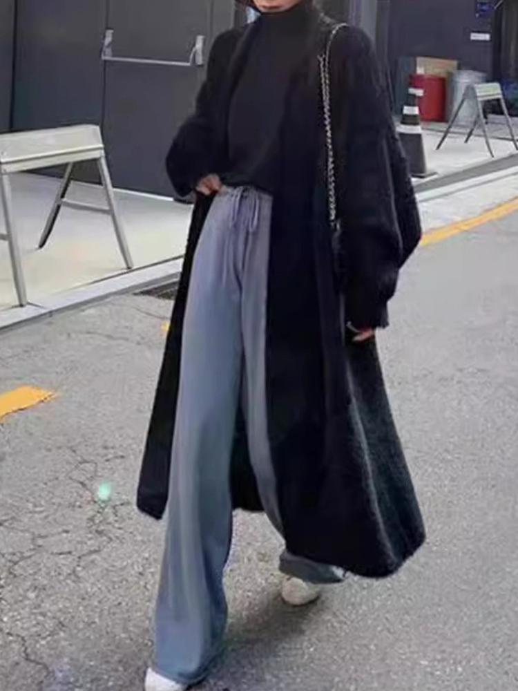 Otoño/Invierno estilo perezoso cálido hasta la rodilla cárdigan grueso para mujer suéter de punto de lana de visón de imitación pura abrigo cálido para mujer