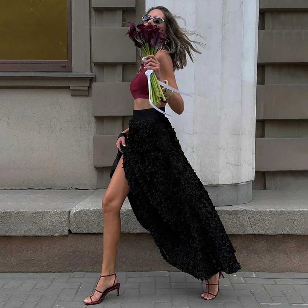 Falda de noche de lujo ligera Original para mujer, corte ajustado, suelta, cálida, bordada, diseño de pétalos laterales divididos, informal, Otoño e Invierno