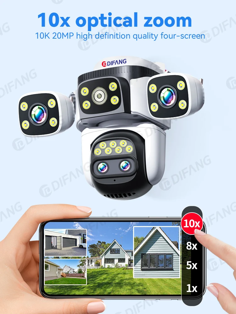 Cámara de protección de seguridad 10K WiFi6 para exteriores, tres pantallas, 20MP, CCTV, cámara IP externa, Zoom 10X, 8K, 15MP, cámara de videovigilancia