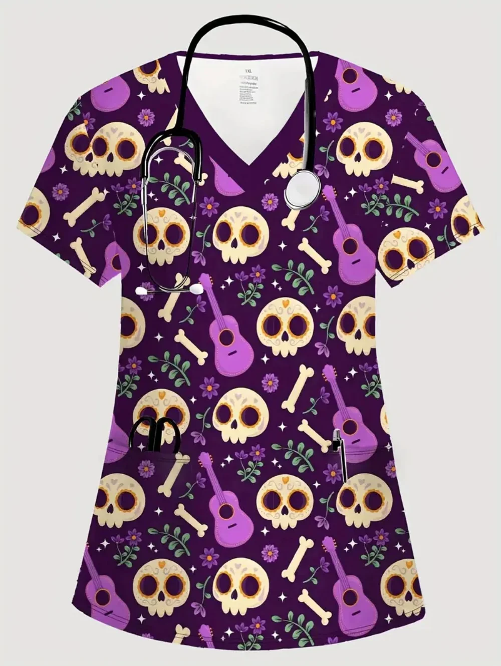 Halloween uniforme médico mulher abóbora fantasma impressão 3d verão casual com decote em v com bolsos enfermeira moda manga curta esfrega mulher