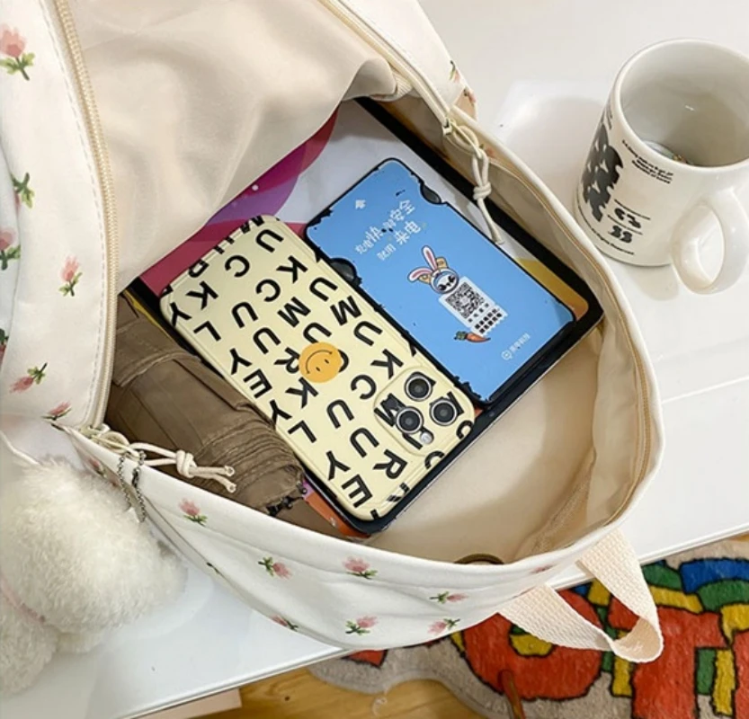 Personalized Name Small Fragmented Flower Backpack Campus Style Women's Small Fresh Rui Camp Travel Bag Large Capacity Backpack
