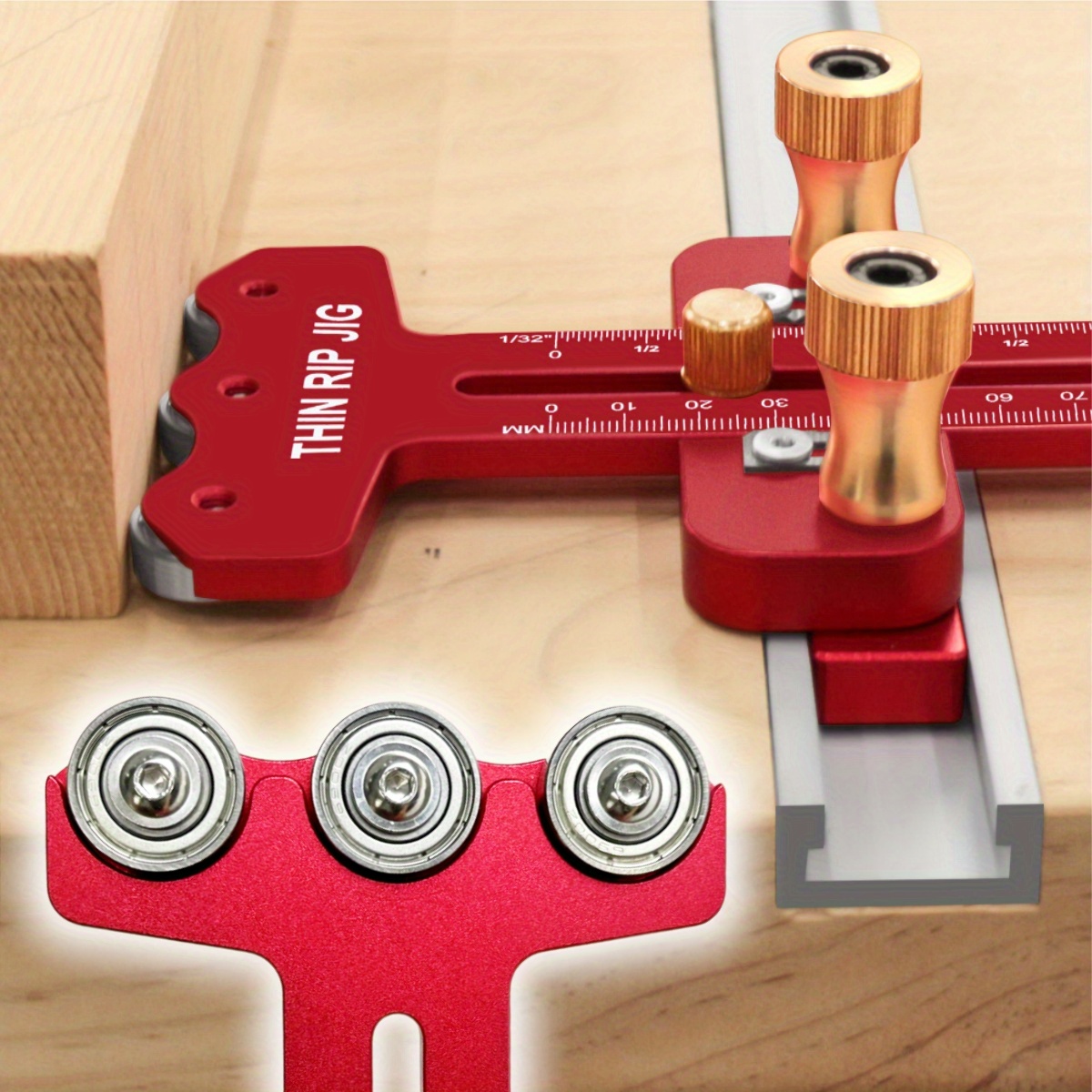 Thin Rip Table Saw Jig - 3 Pulleys Thin Rip Jig, Table Saw Guide Fits For 19# and 30# T Slot and For 3/8in X 3/4in U Slot