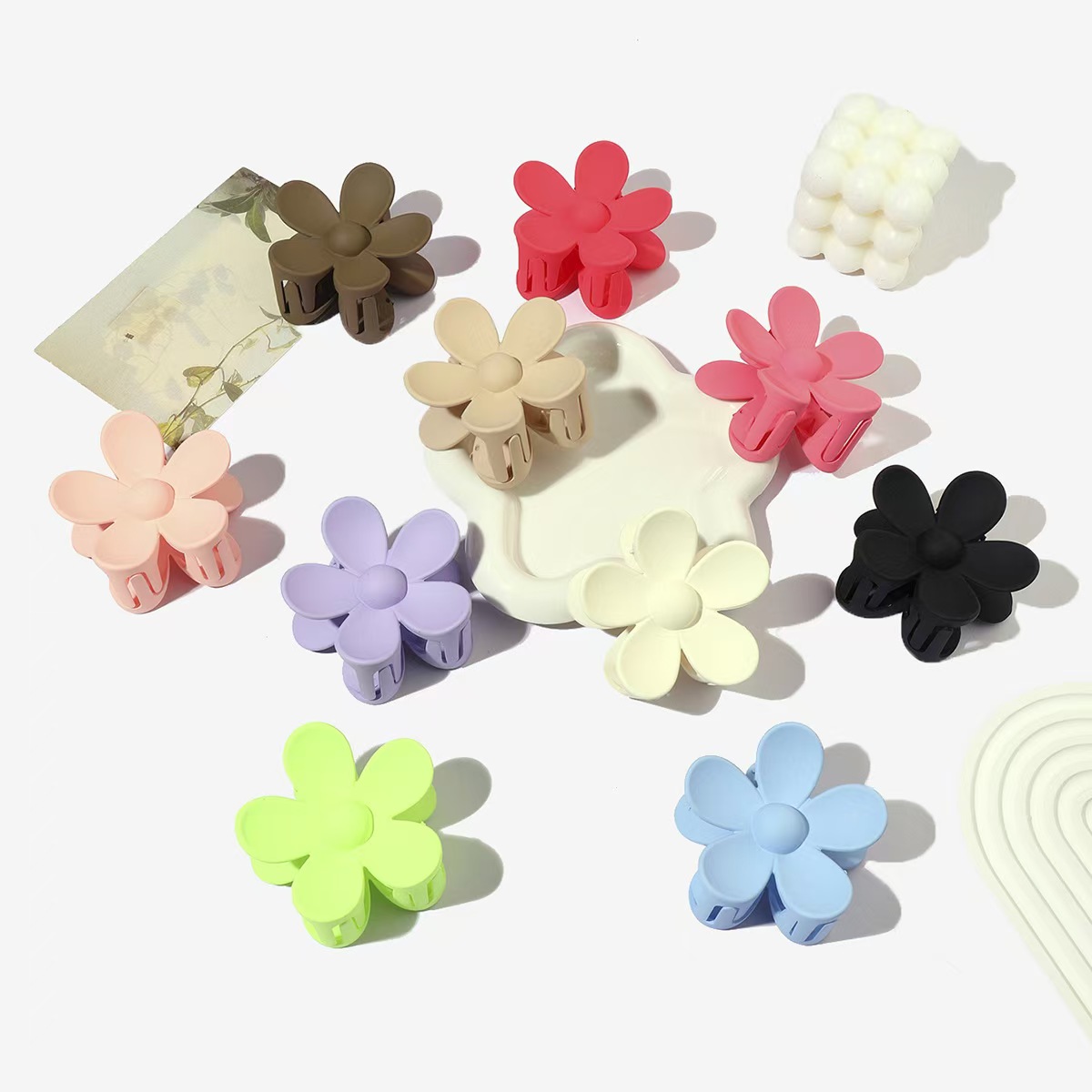 Grampos de garra de flor de cores neutras, grampos de cabelo para mulheres antiderrapantes, clipes de garra para cabelos grossos, presentes para mulheres e meninas