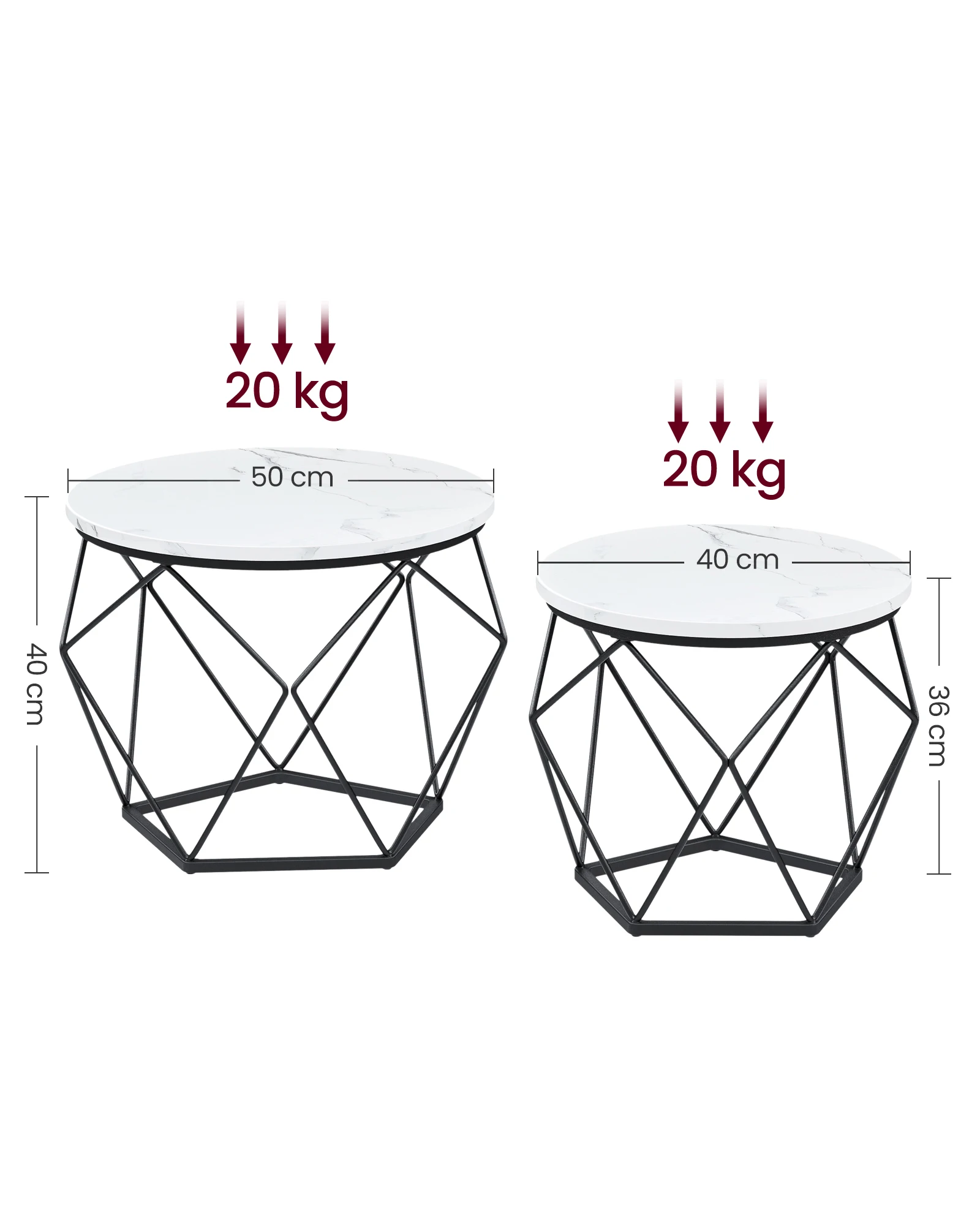 VASAGLE Couchtisch rund, 2er Set, Wohnzimmertisch, Beistelltisch, modern, abnehmbare Tischplatte, für Wohnzimmer