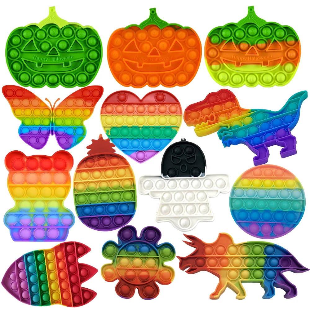 Borracha de silicone anti ansiedade alívio do estresse empurrar pop bolha arco-íris abóbora fantasma brinquedos fidget espremer o brinquedo para crianças adultos