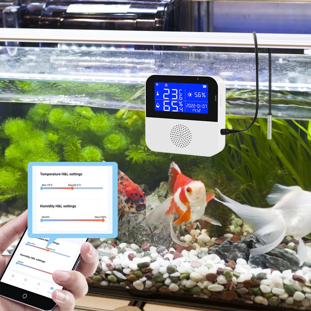 LCD-Display Tuya WIFI Temperatur-Feuchtigkeitssensor für Smart Home oder Pflanzenwachstum Hochpräzise mit Wassertemperaturleitung