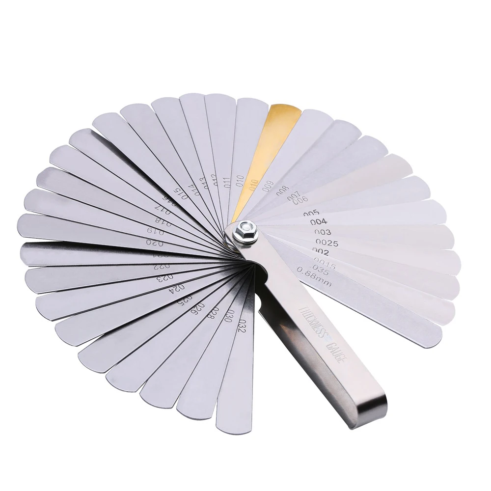 Set di spessimetri a 32 lame in acciaio inossidabile con doppia marca, strumento di misurazione dello spazio per calibro di spessore della valvola SAE metrico e standard