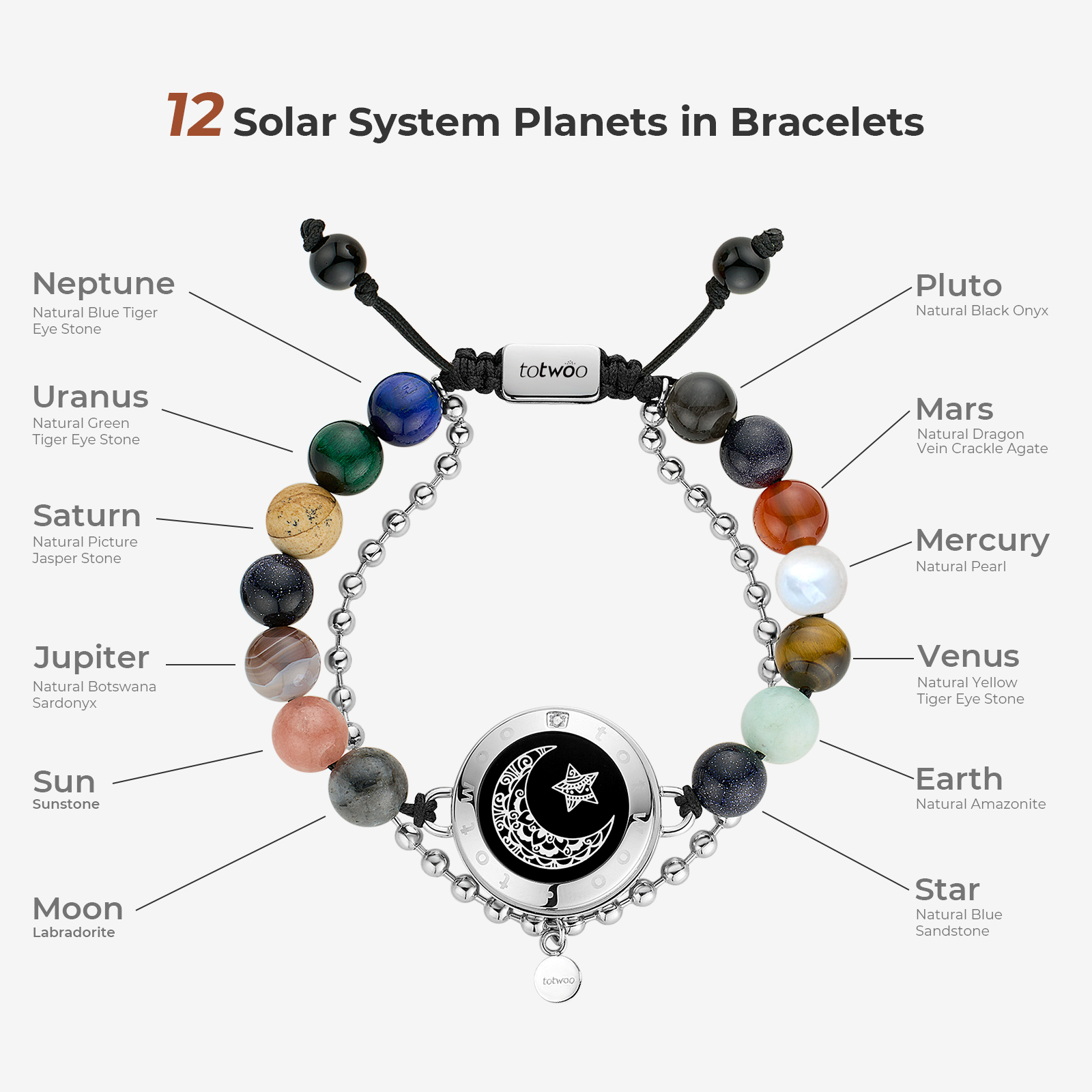 Totwoo Langstrecken-Perlen-Sonnensystem-Armbänder für Paare, romantisches Geschenk für Jahrestag, Geburtstag, Schmuck