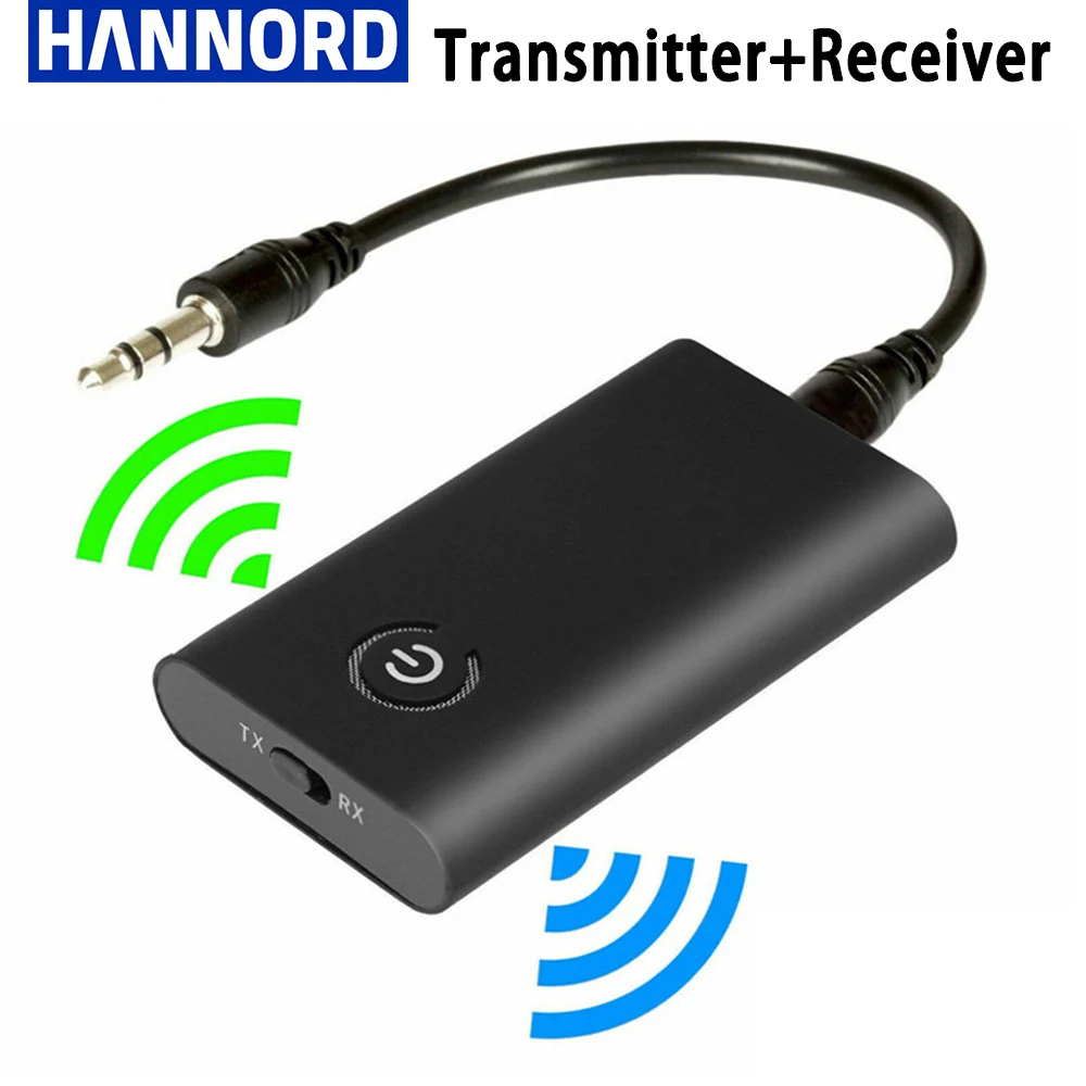 Hannord-transmisor inalámbrico 2 en 1 con Bluetooth 5,0, receptor, Adaptador de Audio recargable para TV, PC, altavoz de coche, 3,5mm, AUX, música Hifi