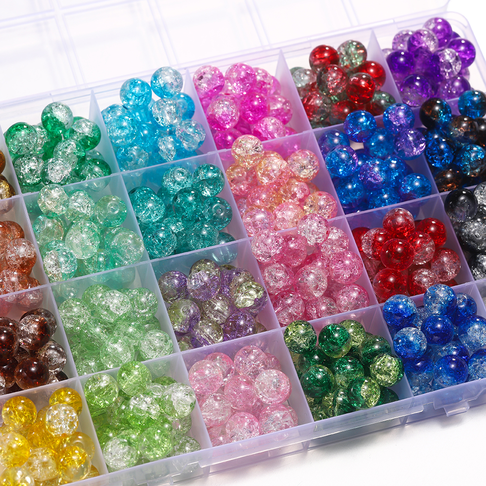 50/100 Uds. Cuentas de cristal craqueladas de 8mm cuentas espaciadoras sueltas para fabricación de joyería DIY pendientes hechos a mano pulseras collar Accesorios