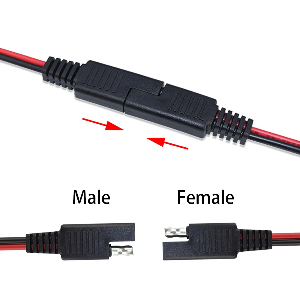 Cabo de extensão de alimentação SAE DIY 12V 18AWG com plugues macho e fêmea para carregador solar de carro e bateria