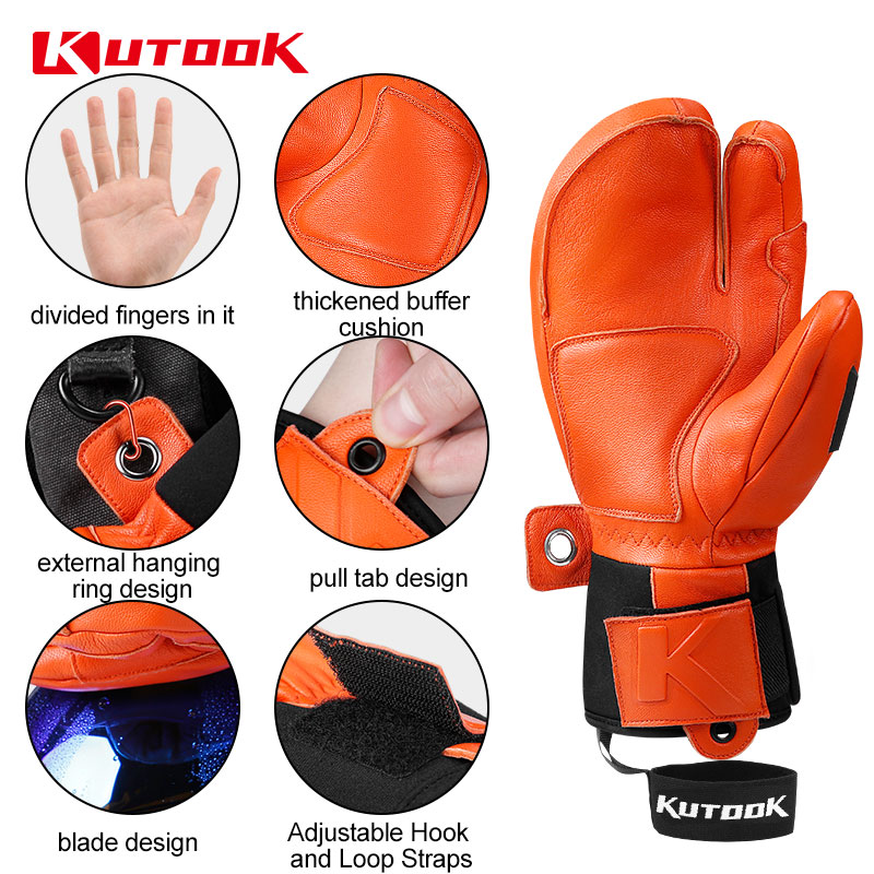 Kutook luvas de esqui de inverno luvas de couro de pele de cabra 3m thinsulate luvas de snowboard térmicas quentes luvas de esqui à prova dwaterproof água das mulheres dos homens