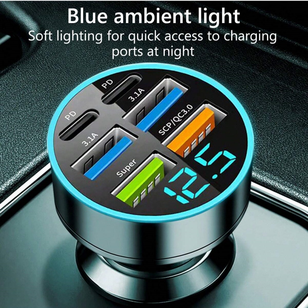 6 in 1 snel opladen autolader PD QC3.0 USB C digitaal display voor iPhone Samsung Vivo OPPO Oneplus auto mobiele telefoons adapter
