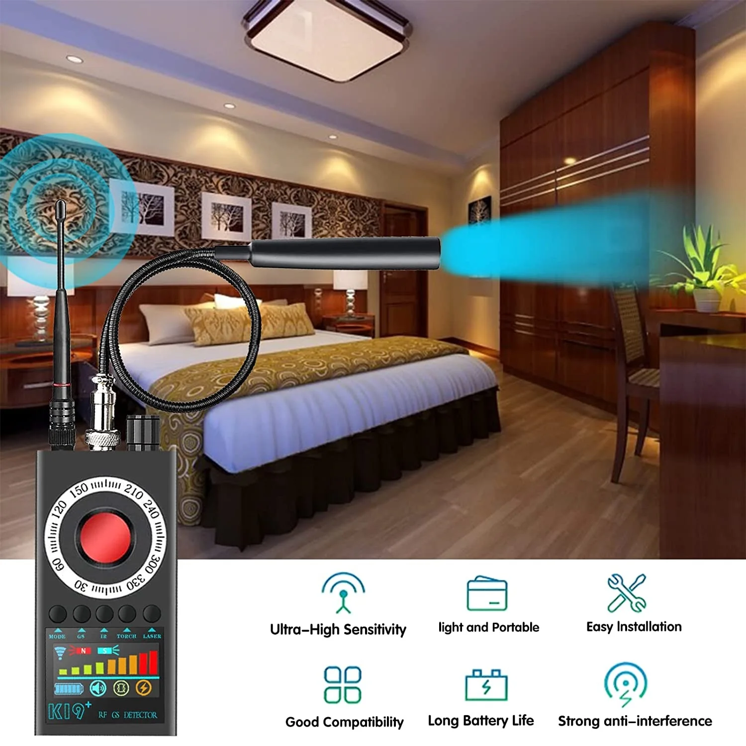 New K19+ Eavesdropping Hidden Camera Detector RF Wireless Gsm Sound Signal GPS Tracker Cam Detector Bug Finder