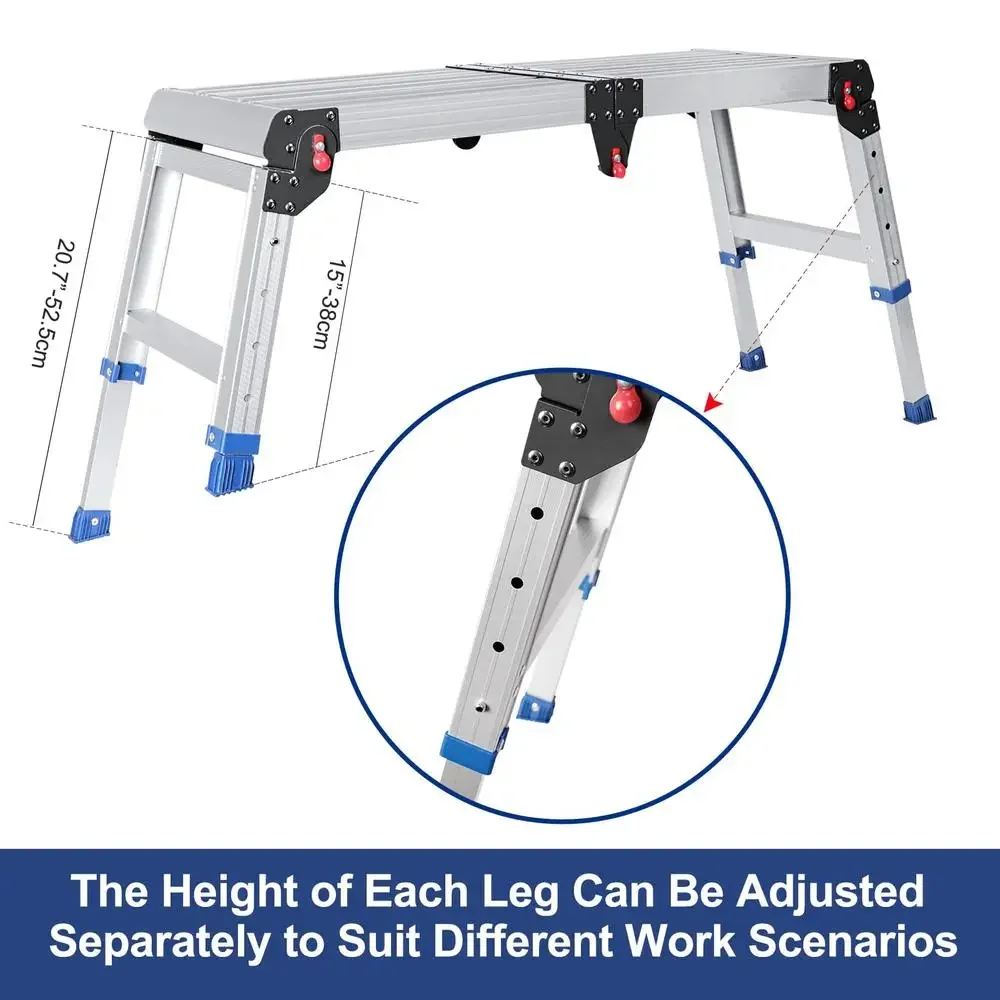 Adjustable Aluminum Folding Work Platform 330 lb Capacity Non-Slip Step Stool Easy Install Height-Adjustable Carry Handle