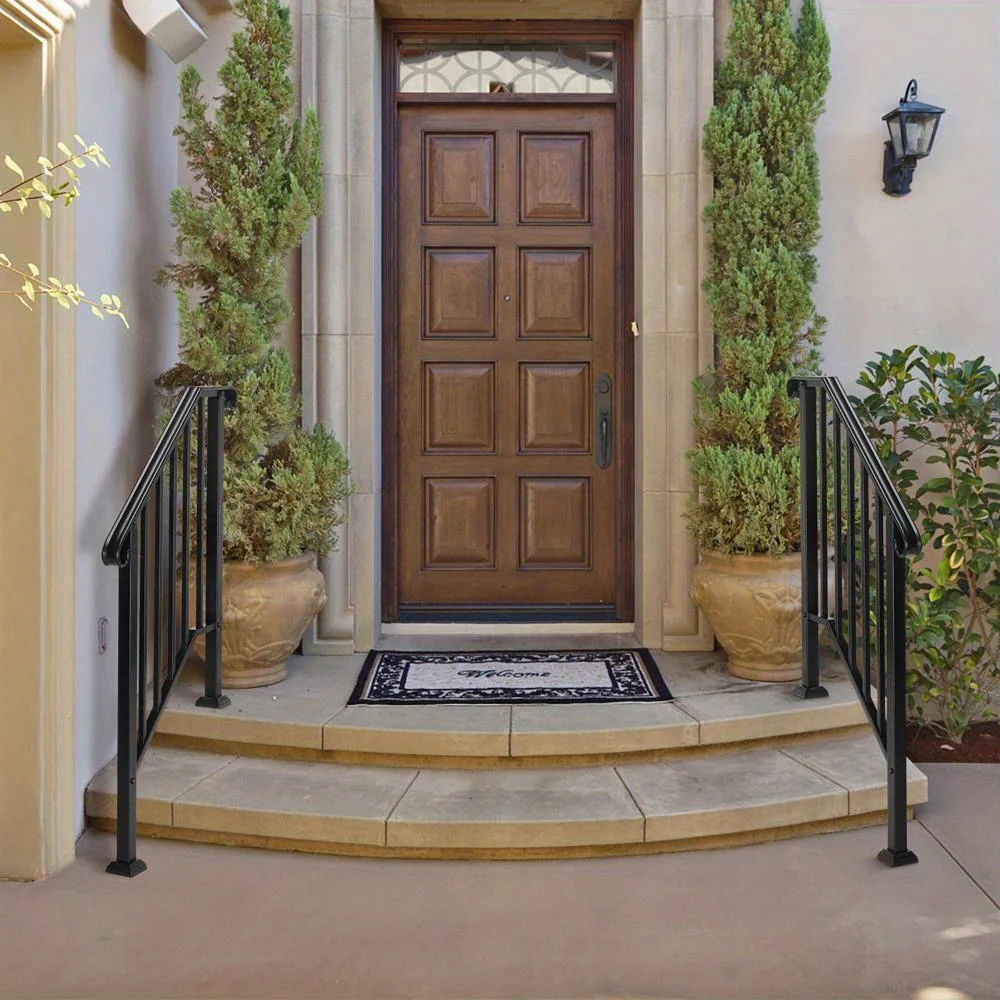 Handrails for Outdoor Steps Matte Black Wrought Iron, Stair Railing for 2-3 Step