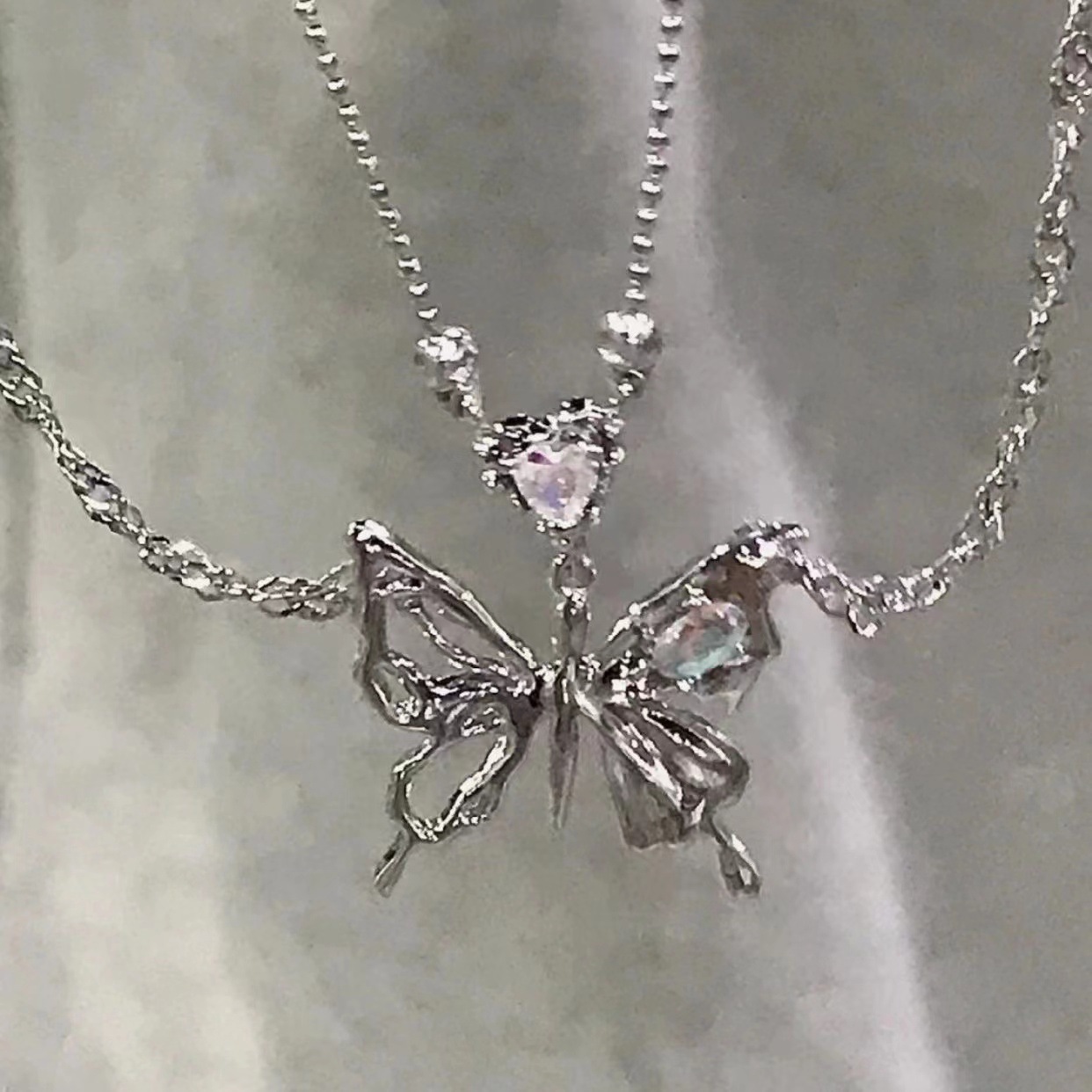 Y2k cristal borboleta pingente colar feminino luz luxo egirl punk coração grunge clavícula corrente moda jóias festa presente 2023