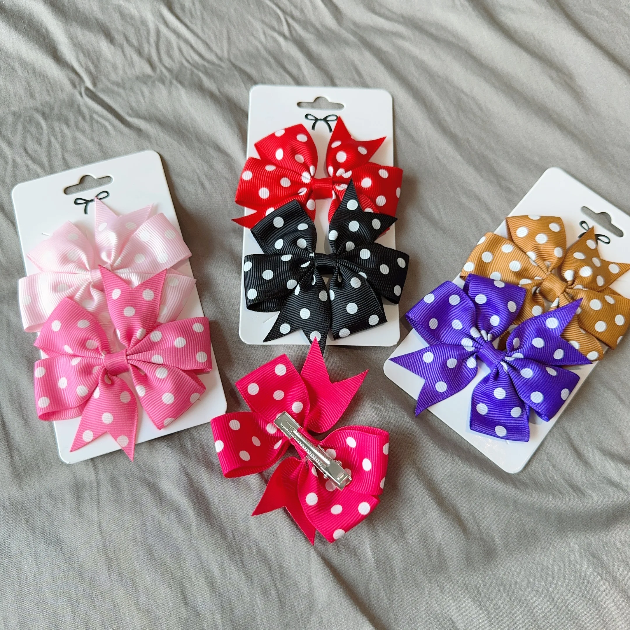 2 pçs meninas bonito impressão dot arcos acessórios para o cabelo grampos de cabelo feitos à mão arcos grampo de cabelo kawaii criança acessórios