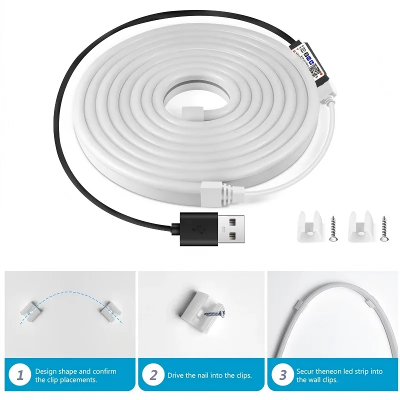 Luz neon RGB 5V com controle remoto Bluetooth e APP, faixa de luz flexível para decoração interna/externa com cores ricas
