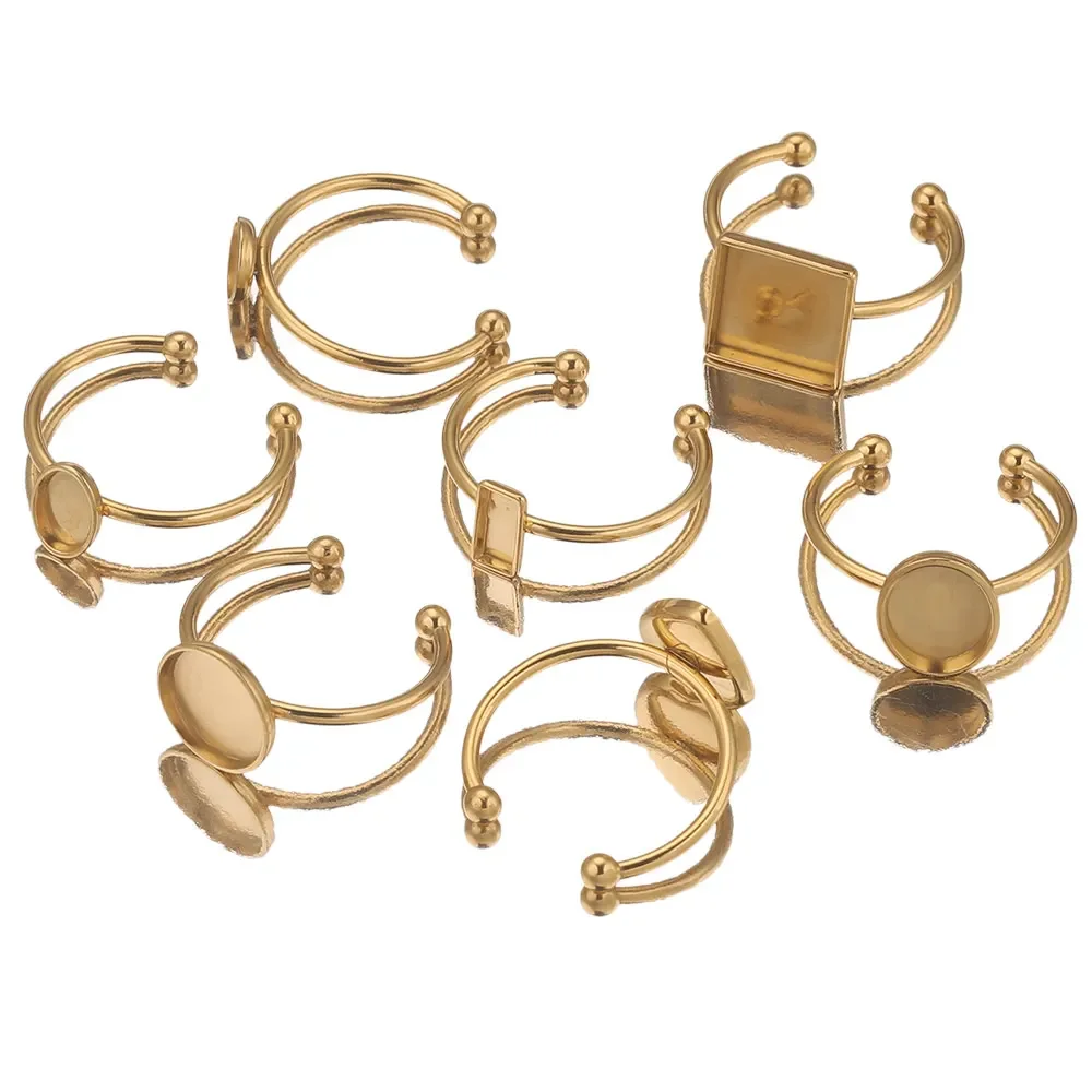 10 Uds. Ajustes de anillo abierto de acero inoxidable ajustables Base en blanco bisel cabujones anillos para materiales de joyería hacer dedo DIY
