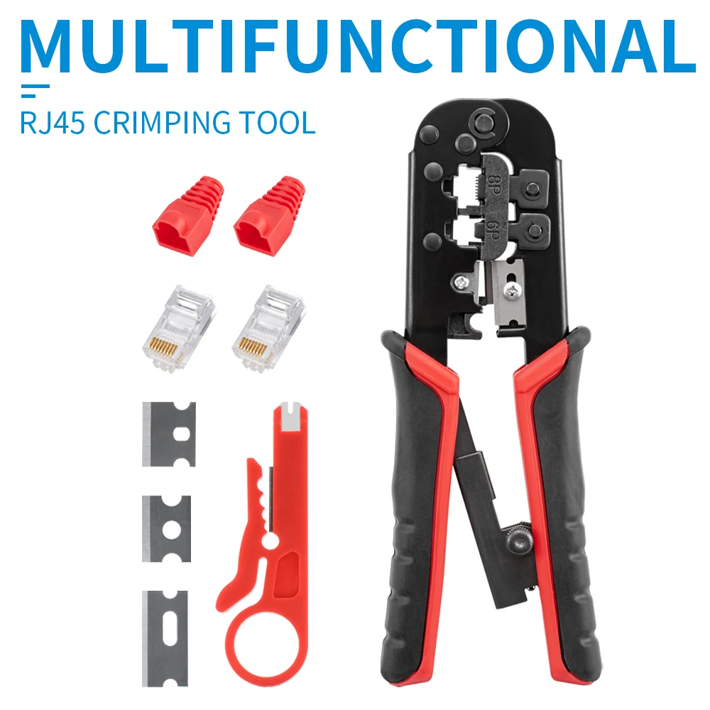 RJ45 Crimper RJ11 RJ45 Crimping Tool Ethernet Network LAN Cable Crimper Cutter Stripper Plier for 6P 8P RJ11 RJ12 RJ45 Connector