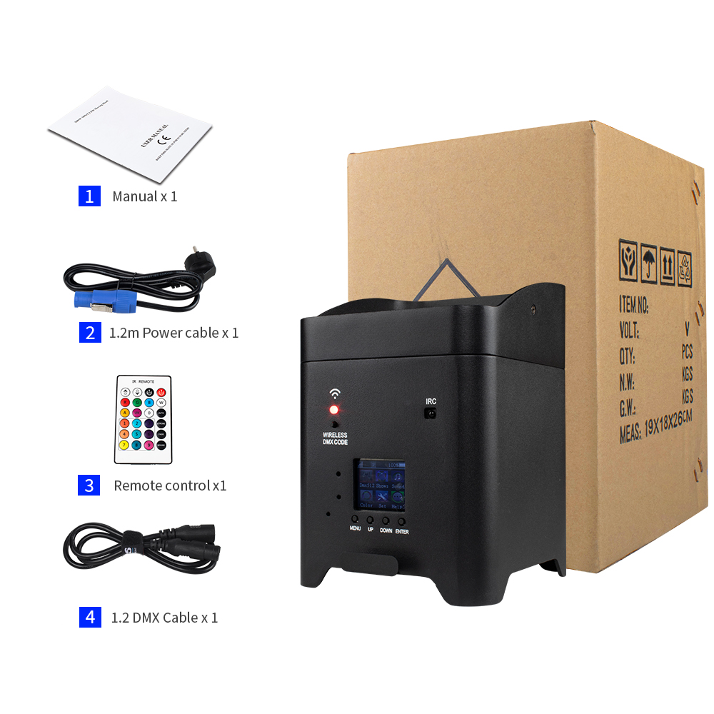 SHEHDS 4PCS Par Light 6x18W 6in1 RGBAW+UV Battery Lighting Wireless Remote For DJ Disco Wedding Christmas Lights Audience