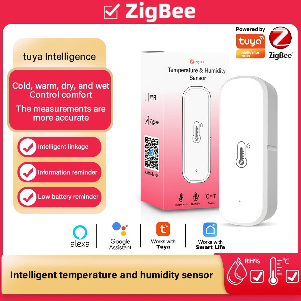Monitoreo inteligente Tuya 3,0, Sensor inteligente de temperatura y humedad, Control por voz, Sensor de temperatura y humedad