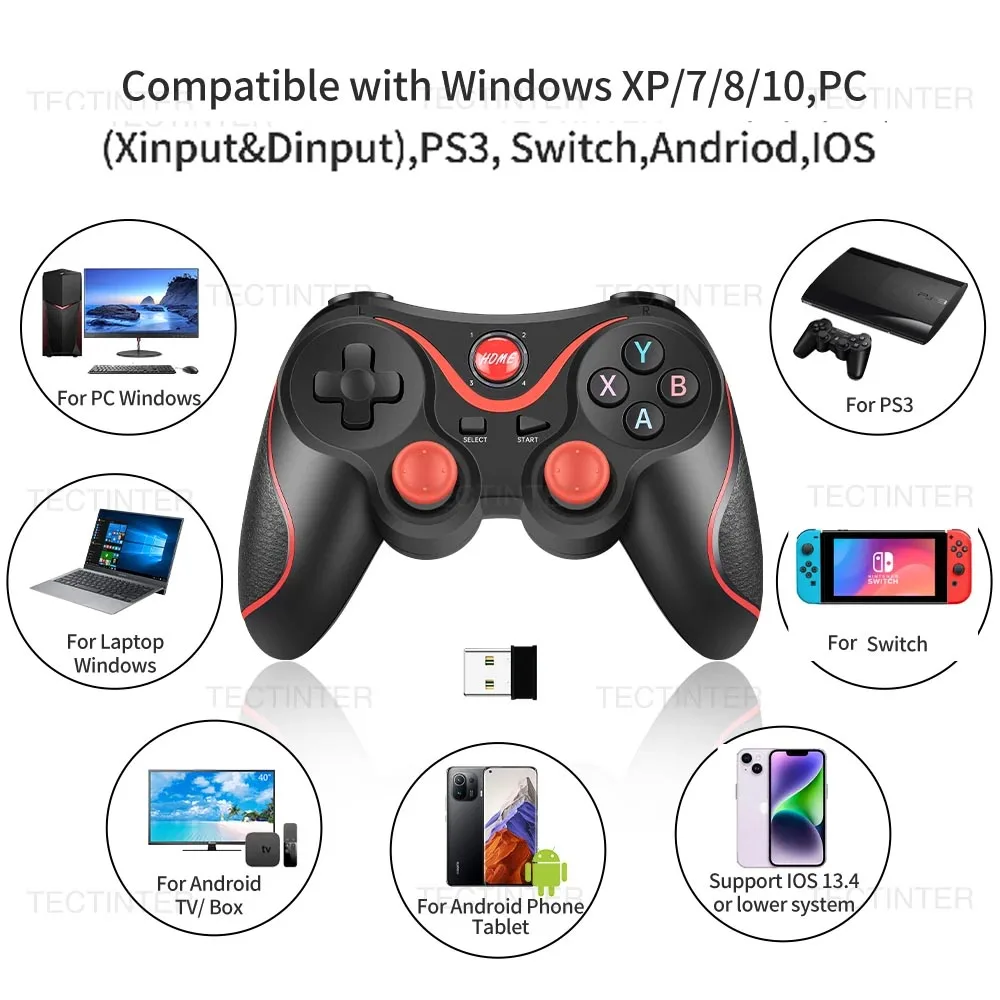 Terios t3 x3 joystick sem fio gamepad controlador de jogo para ps3/ios telefone/tv caixa para nintendo switch acessórios