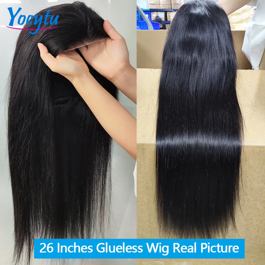 Yocywtu 26 28 Polegada peruca sem cola cabelo humano pronto para usar em linha reta peruca dianteira do laço do cabelo humano usar e ir perucas sem cola cabelo humano