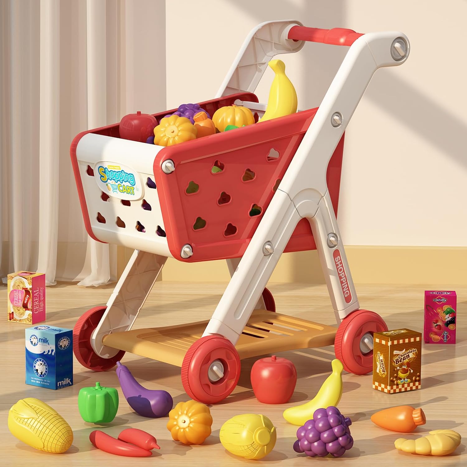 Carrinho de compras Trolley Play Set para crianças, jogos de RPG, playset de supermercado, acessórios para criança, crianças envelhecidas