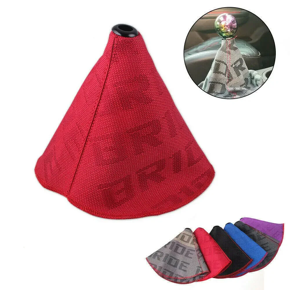 Universal jdm Bride Style RECARO High Quality Hyper Fabric Shifter Boot Shift Knob Cover Collars With Red Stitching