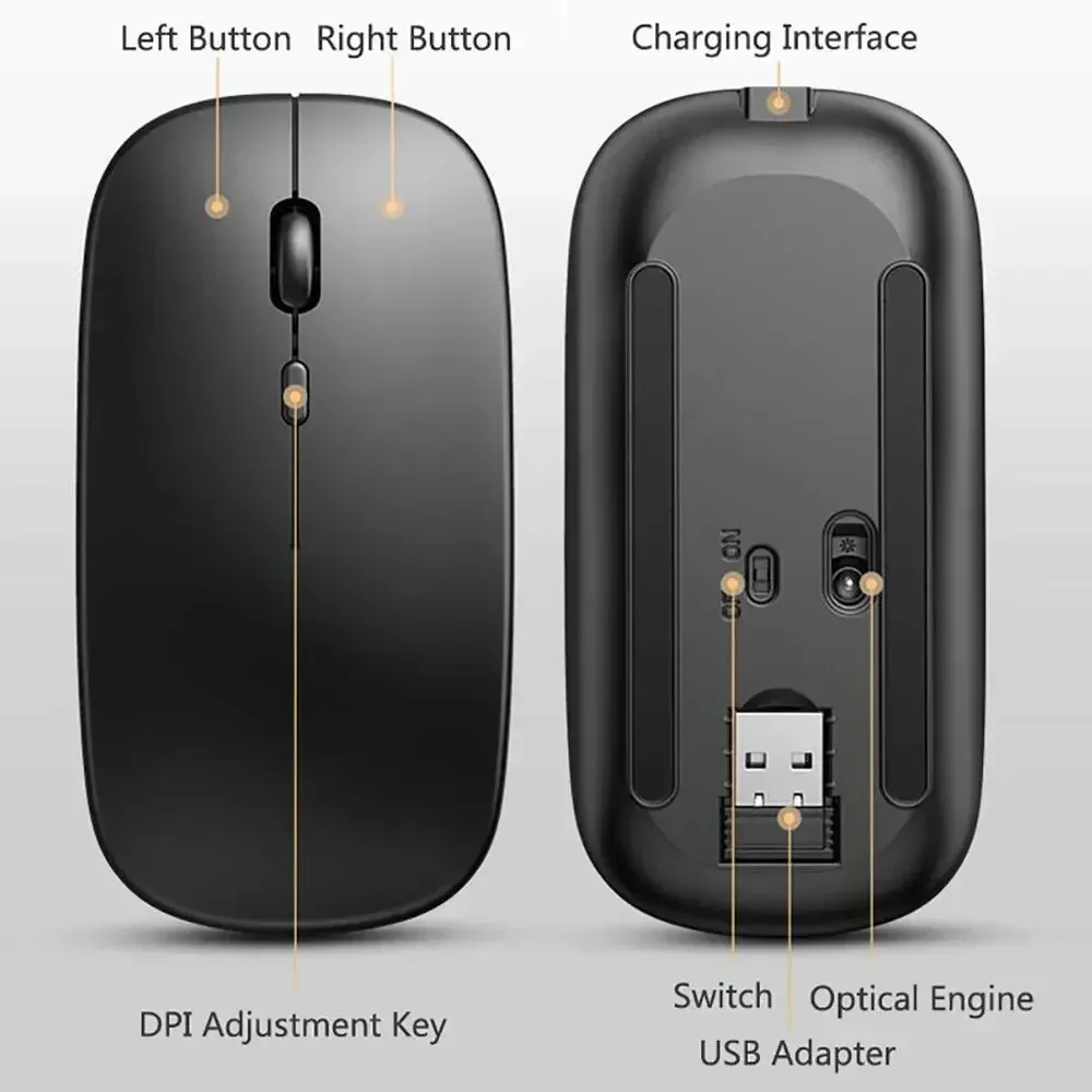 2025New ratón inalámbrico Bluetooth ratón óptico recargable USB para ordenador portátil PC Macbook Gaming Mouse Gamer 2,4 GHz 1600DPI