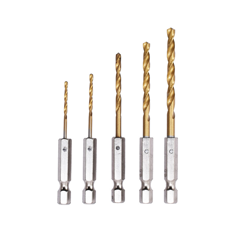 3/5/13Pcs HSS High Speed Steel Titanium Coated Drill Bit Set 1/4 Hex Shank 1.5mm-6.5mm Hexagonal Handle Twist Drill