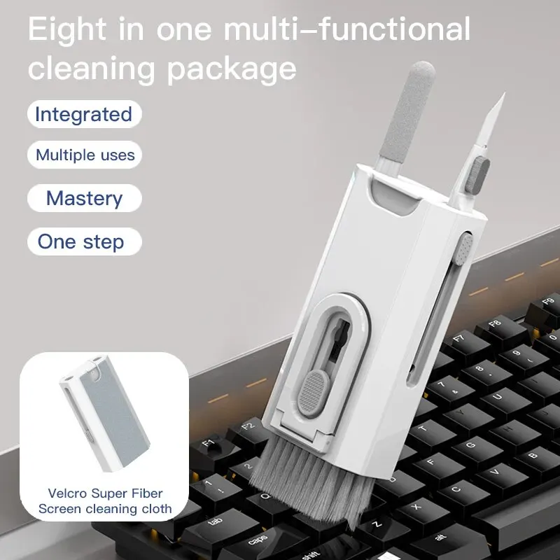 Kit de limpieza 8 en 1, limpiador de teclado para AirPods, herramientas de limpieza para iPhone, juego de extractor de teclas, cepillo de pantalla, pluma de limpieza de auriculares