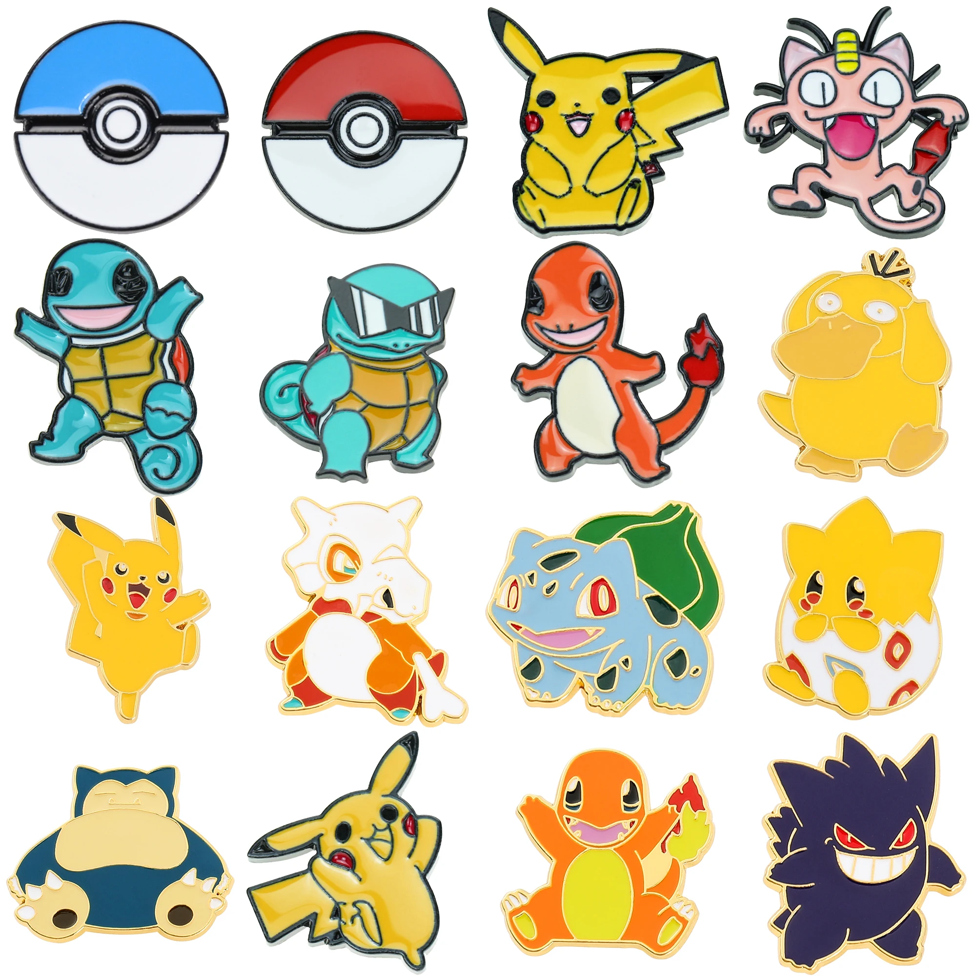 Anime Brooch Pins for Backpack  Brooch Pokeball Gengar Meowth Pikachu Squirtle Cute Enamel Pin Kids Gift Accessories