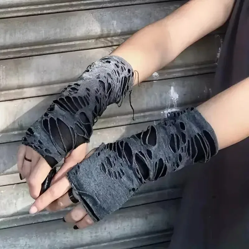 Nova venda quente moda simples gótico luvas sem dedos unisex rasgo design elástico para preparação de festa e durável