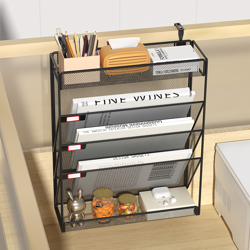 Desk File Organizer Mesh 5-Tier, Hanging Wall Mount Document Organization Stand, Desktop Vertical Mail Paper Folder Holder Rack