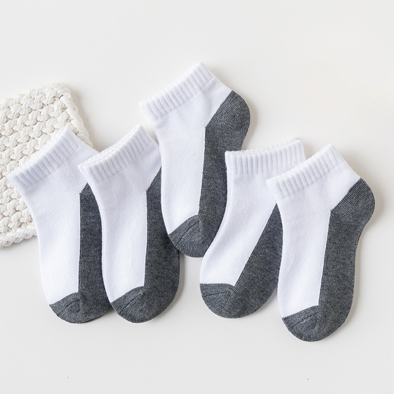 12 pares de calcetines cortos básicos para niños - diseño blanco y gris, transpirables - adecuados para la temporada de regreso a la escuela de niños y niñas